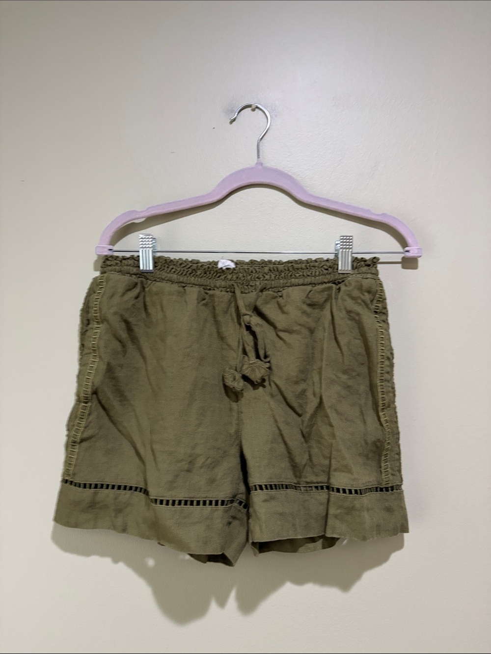 🔥Women’s Olive Drawstring Linen-Blend Shorts